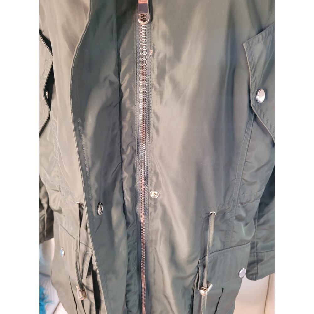 DB Women Jacket Olive Green Hood Zip/Snap Drawcord Lined Pockets Sz XL - Picture 4 of 9